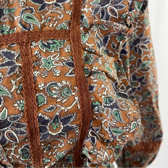 Veronica Beard Long Sleeve Floral WESLAYAN Ruffle Blouse in Cinnamon Brown Sz 2 - Picture 7 of 13
